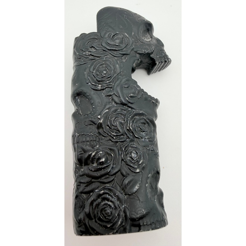 Gothic Skull and Rose Lighter Cover Matte Black 3D Floral Sleeve Accessory